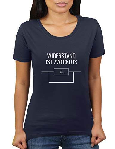 Widerstand ist zwecklos - Damen T-Shirt von KaterLikoli, Gr. S, French Navy von Likoli