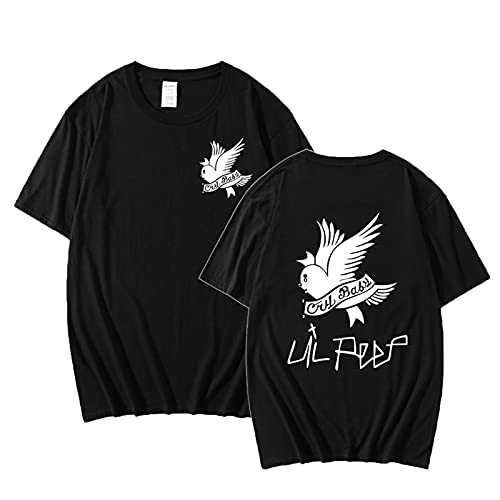 Lil Peep Sommer T-Shirt Hip-Hop Sänger Lose Fun Print Harajuku Loose Herren Casual Chic Kurzarm Tops Damen, schwarz 2, Medium von Lil Peep