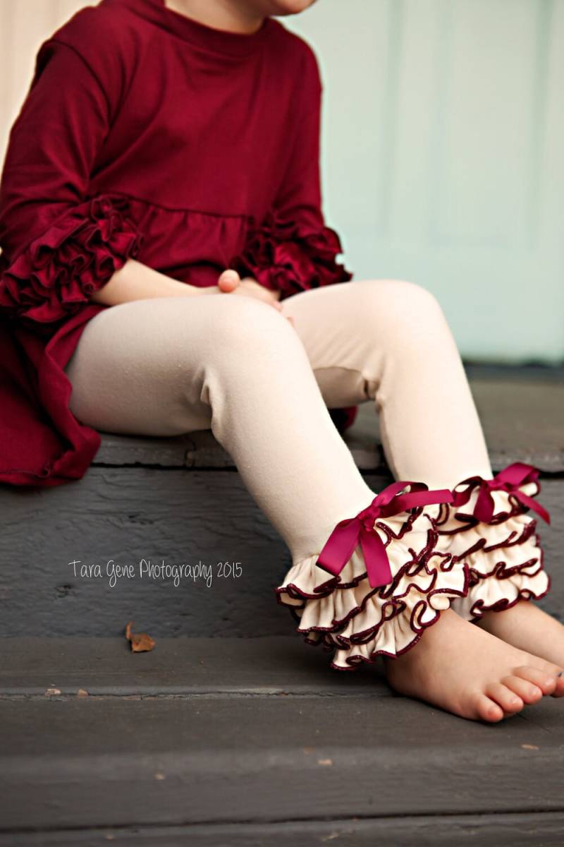 Creme & Burgund Leggings Mit Vollen Rüschen/Erhältlich in Vielen Farben Mädchen von LilDimples