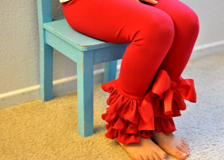 Rote Leggings Mit Großen Dreifach Rüschen Und Schleifen/Mädchen Für von LilDimples