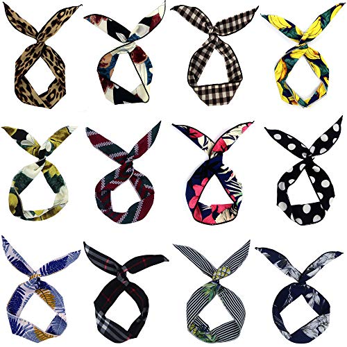 LilMents 12 Set gemischte Designs Draht Hasenohren Haarband Kopftuch (gemischtes Set A) von LilMents