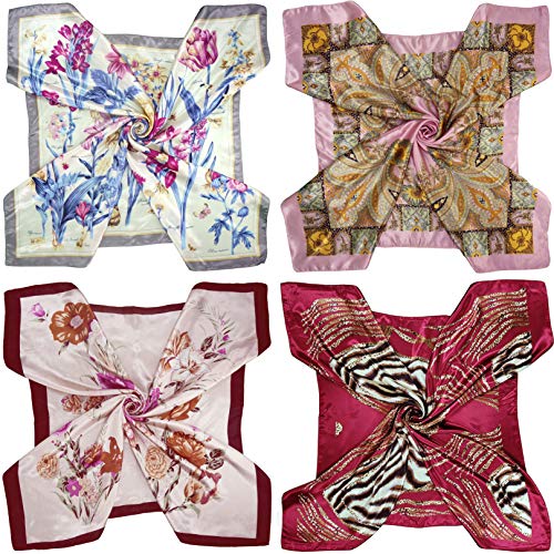 LilMents Halstuch-Set für Damen, quadratisch, Satin, 90 x 90 cm, 4 verschiedene Designs, 4 Stück Gr. One size, Set Y12 von LilMents