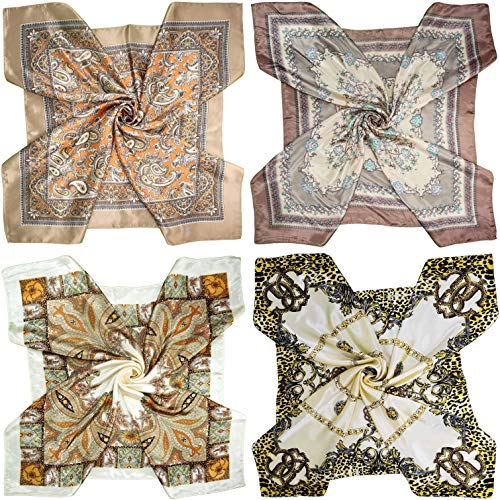 LilMents Halstuch-Set für Damen, quadratisch, Satin, 90 x 90 cm, 4 verschiedene Designs, 4 Stück Gr. One size, Set Y16 von LilMents