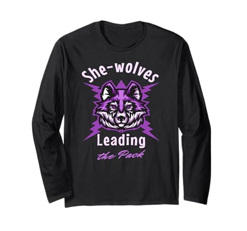 Leitwölfinnen Anführerin Stark Frauen Kraft Langarmshirt Leitwölfinnen Anführerin Stark Frauen Kraft Langarmshirt von Lila Wolf Führer Feminismus Stärke Symbol