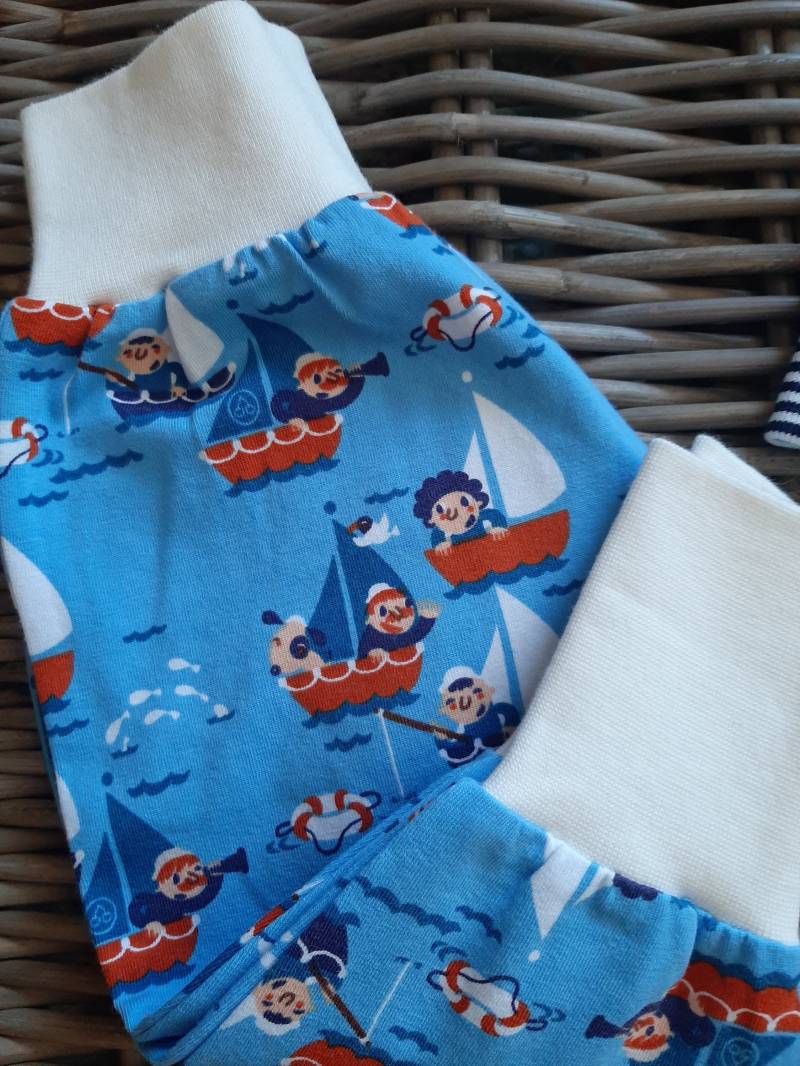 Baby Hose Bootsfahrt Maritim Blau Babykleidung 50/56 Geburt Erstausstattung Babyhose Pumphose Taufe von LilaEmmi