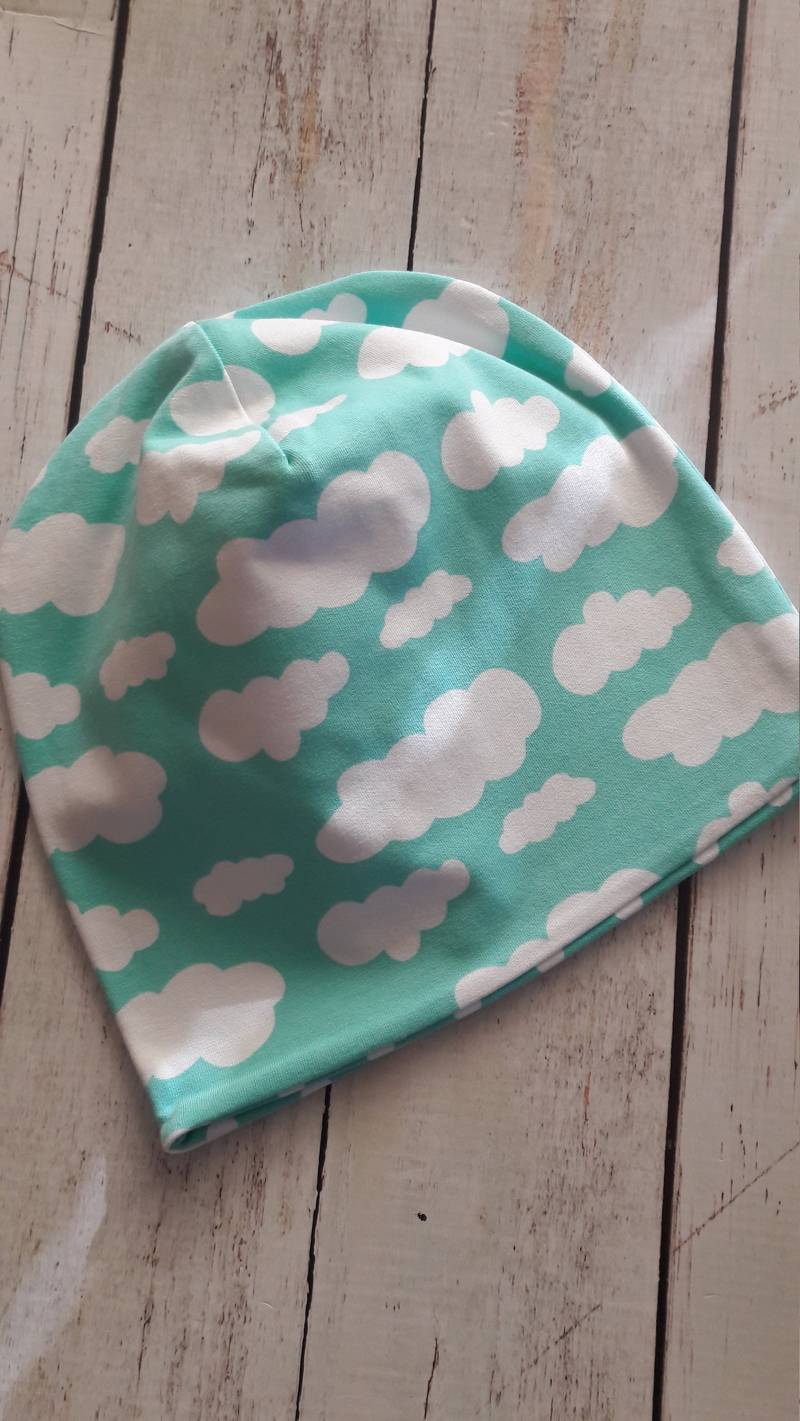 Kindermütze Wolke Mint Ku 52-54cm Wendebeanie Kind Punkte , Wolken, Himmel Mütze Für Den Übergang Rainbow von LilaEmmi