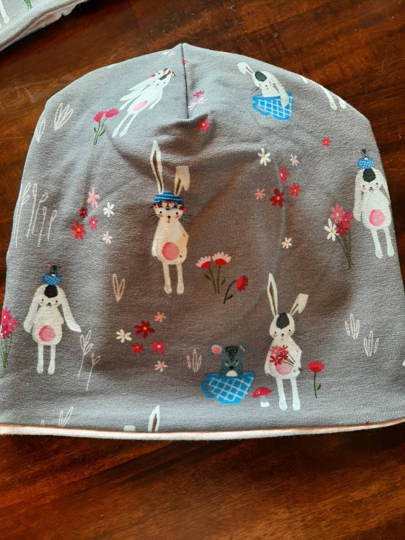 Mütze Und Loop Braun Rosa Hasenmütze Mädchenmütze Für Den Frühling Beanie Wendemütze , Ku 52-54 Kindermütze Kindergarten von LilaEmmi