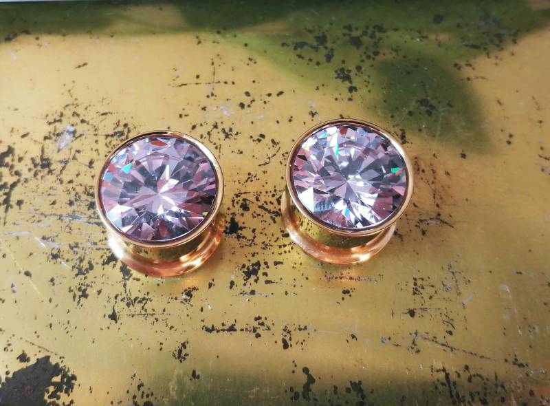 1 Paar Flesh Tunnel Amethyst Zirkonia Stein Ohr Plug Piercing Double Flared Edelstahl Männer Jewelry Frau Gold Rosègold 4 Mm-14 Mm Hochzeit von LilaLaVi