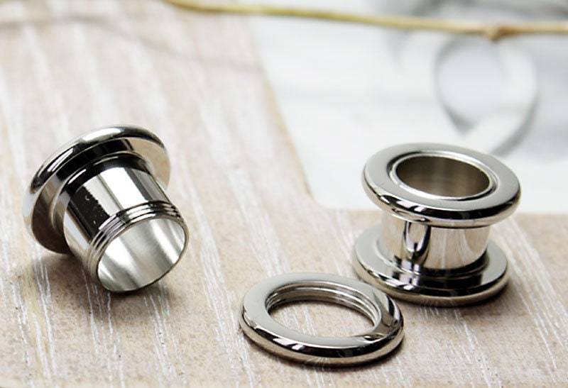 1 Paar Flesh Tunnel Stahl Gewinde Ohr Plug Piercing Double Flared Hollow Tube Silber Chirurgenstahl Männer Jewelry 6 Mm/ 8 Mm/10 von LilaLaVi