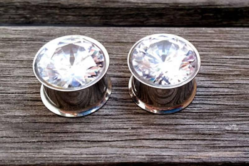 1 Paar Flesh Tunnel Zirkonia Stein Ohr Plug Piercing Double Flared Edelstahl Männer Jewelry Frau Gold Rosègold Silber 4mm - 18mm Hochzeit von LilaLaVi