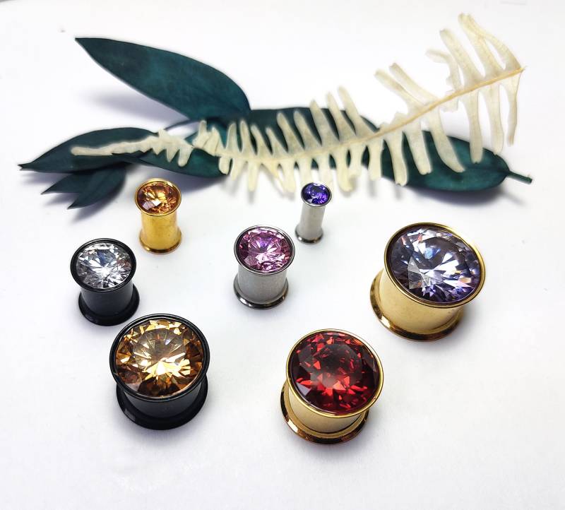 1 Paar Flesh Tunnel Zirkonia Stein Ohr Plug Piercing Double Flared Edelstahl Tube Männer Jewerly Frau Gold Rosègold Silber 4mm/6mm/8mm von LilaLaVi