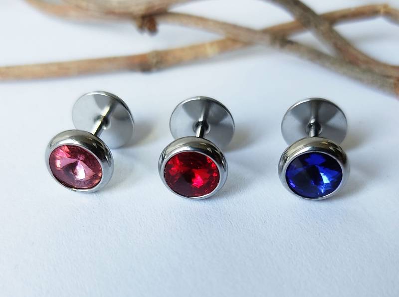 1 Paar Ohrstecker Fake Plug Fakeplugs Rivoli Stein Herren Hypoallergen Rosa Blau Rot Silber Damen von LilaLaVi