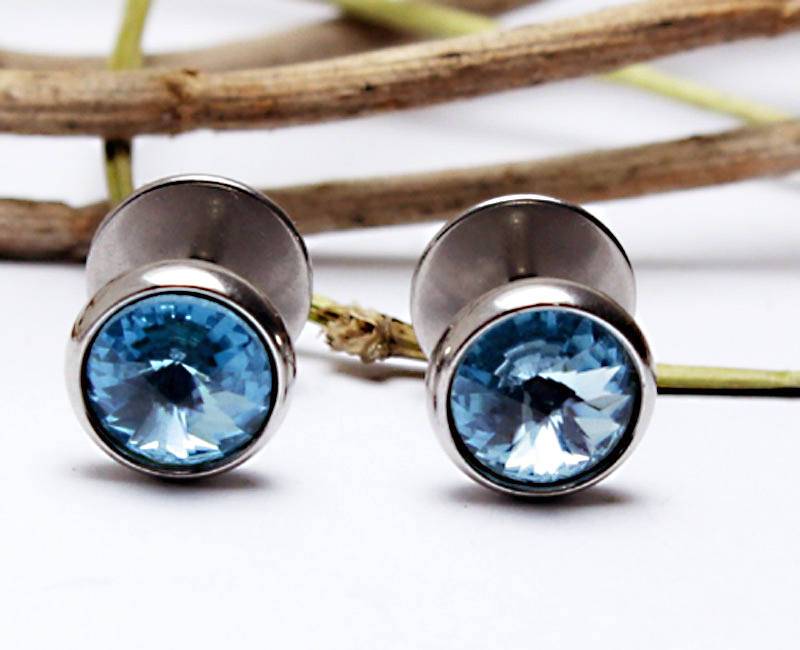 Ohrstecker Fake Plug Fakeplugs Rivoli Stein Herren Blau Zirkonia Frau Male Female Hypoallergen von LilaLaVi