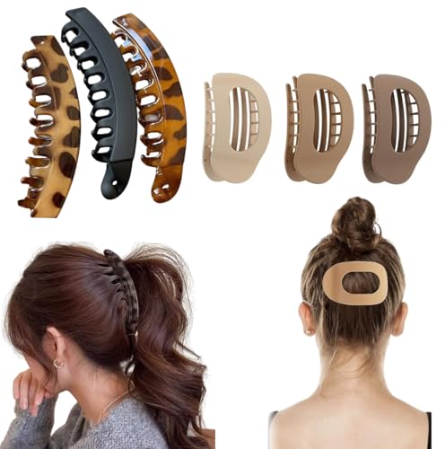 Lilalemon 6pcs Matt Flat Hair Clips Curved Flat Claw Clip for Women Round Lay Down Hair Clip for Thick And Thin Hair Comfortable Neutral Color von LilaLemon