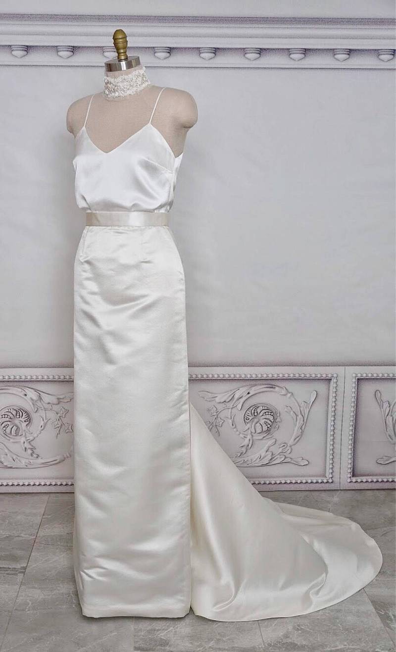 Lange Hochzeit Rock Bodenlänge Elfenbein Seide Braut Zug Trennt Moderne Bleistift Maxi von LilacMoonBridalWear