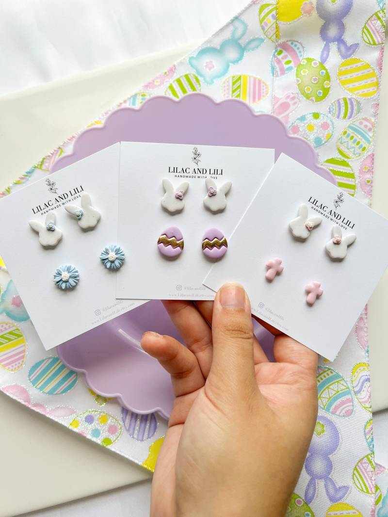 Ostern Ohrringe | Hase Ohrstecker Frühling Osterhasen|Ton Ohrringe|Ohrringe Aus Polymer Ton|Handgefertigt|Geschenk Für Sie von LilacandLili