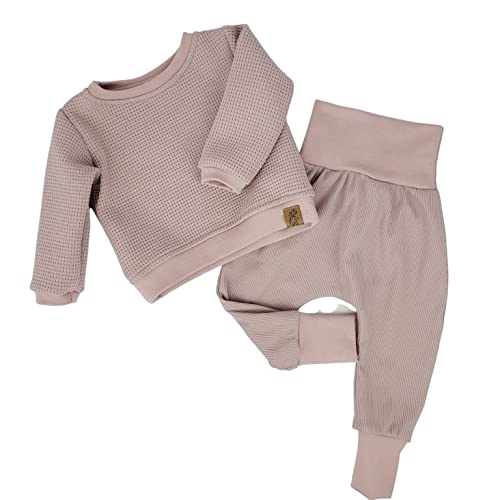 Lilakind“ 2 teiliges Baby Kleinkind Set Waffeljersey Pullover und Pumphose Baumwolle Einfarbig Uni Rosa Gr. 50/56 - Made in Germany von Lilakind