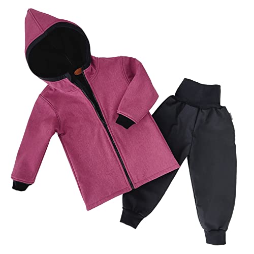 Lilakind“ Baby Kinder 2 teiliges Set Softshell Pumphose Matschhose Regenhose und Jacke Meliert Einfarbig Uni Beere Meliert Gr. 86/92 - Made in Germany von Lilakind