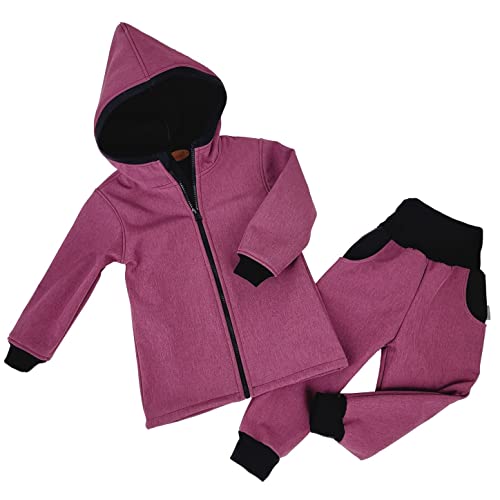 Lilakind“ Baby Kinder 2 teiliges Set Softshell Pumphose Matschhose Regenhose und Jacke Meliert Einfarbig Uni Beere Meliert Gr. 98/104 - Made in Germany von Lilakind