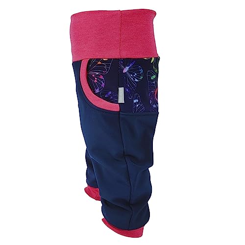 Lilakind“ Baby Kinder Softshell Hose Blumen Schmetterlinge Blau Fuchsia Gr. 110/116 - Made in Germany von Lilakind