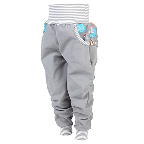 Lilakind“ Baby Kinder Softshell Hose Grau Waldtiere Streifen Gr. 110/116 - Made in Germany von Lilakind