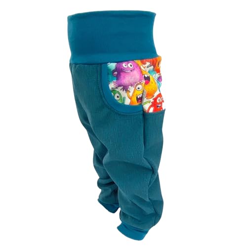 Lilakind“ Baby Kinder Softshell Hose Petrol Meliert mit Monstern Cartoon Gr. 92/98 - Made in Germany von Lilakind