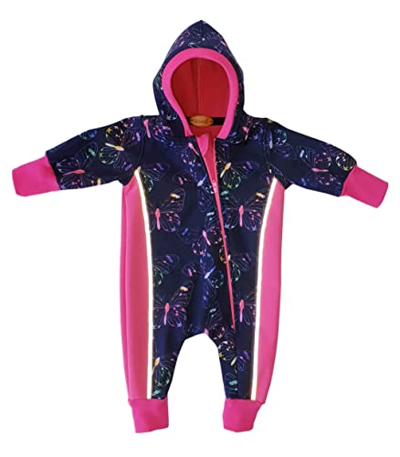 Lilakind“ Baby Kinder Softshell Overall Pink Blau Schmetterlinge Reflektorbänder Gr. 86/92 - Made in Germany von Lilakind