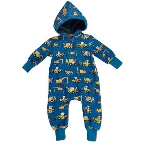 Lilakind“ Baby Kinder Softshell Overall mit Kapuze Baufahrzeuge Autos Blau Gr. 92/98 - Made in Germany von Lilakind
