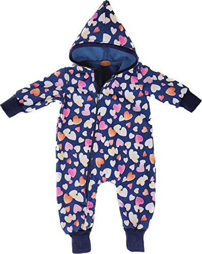 Lilakind“ Baby Kinder Softshell Overall mit Kapuze Blau rosa rote Herzen Gr. 86/92 - Made in Germany von Lilakind