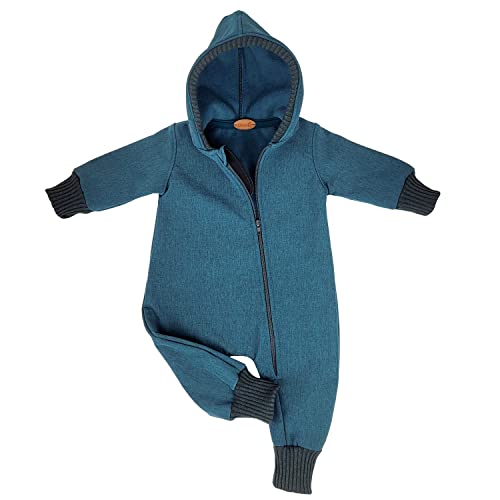 Lilakind“ Baby Kinder Softshell Regen Overall mit Kapuze Meliert einfarbig Uni petrol Gr. 74/80 - Made in Germany von Lilakind