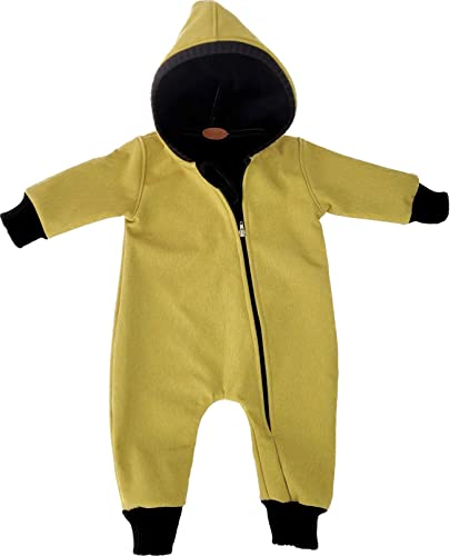 Lilakind“ Baby Kinder Softshell Regen Overall mit Kapuze Meliert einfarbig Uni Senf Gr. 80/86 - Made in Germany von Lilakind