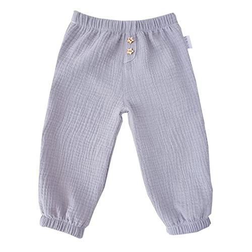 Lilakind“ Baby Kinder Sommer Musselin-​Hose Uni Hellgrau Blumen Knöpfe Gr. 110/116 - Made in Germany von Lilakind