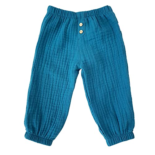 Lilakind“ Baby Kinder Sommer Musselin-​Hose Uni Petrol Blumen Knöpfe Gr. 110/116 - Made in Germany von Lilakind