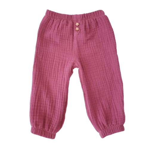 Lilakind“ Baby Kinder Sommer Musselin-​Hose Uni Rosa runde Knöpfe Gr. 104/110 - Made in Germany von Lilakind