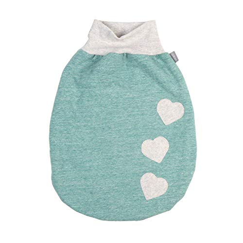 Lilakind“ Baby Kinder Sommer Schlafsack Strampelsack Pucksack mit Reißverschluss Grün Meliert Herz Applikation Gr. XXL - Made in Germany von Lilakind