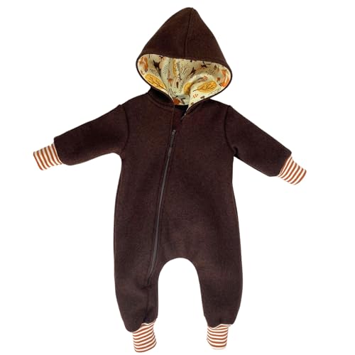 Lilakind“ Baby Kinder Wollwalk Overall mit Kapuze Braun Waldtiere Gr. 80/86 - Made in Germany von Lilakind