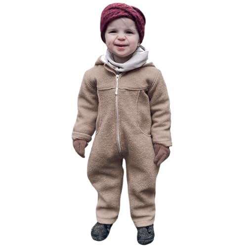 Lilakind Baby Kinder Wollwalk Overall mit Kapuze und Taschen |Kleinkind Walkoverall |Made in Germany Caramel Blumen Gr. 116/122 von Lilakind