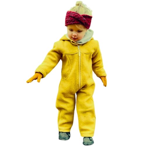Lilakind Baby Kinder Wollwalk Overall mit Kapuze und Taschen |Kleinkind Walkoverall |Made in Germany Senf Ocker Schwäne Gr. 104/110 von Lilakind