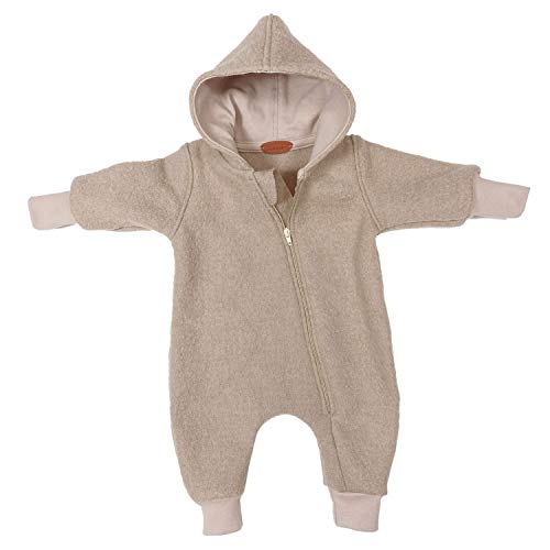 Lilakind“ Baby Wollwalk Overall Einteiler mit Kapuze Walkloden Walkoverall Sand Beige Gr. 56/62 - Made in Germany von Lilakind