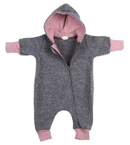 Lilakind“ Baby Wollwalk Overall Einteiler mit Kapuze Walkloden Walkoverall Grau Meliert Rosa Gr. 116/122 - Made in Germany von Lilakind