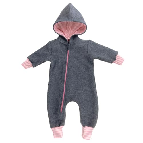 Lilakind“ Baby Wollwalk Overall Einteiler mit Kapuze Walkloden Walkoverall Grau Meliert Rosa Gr. 62/68 - Made in Germany von Lilakind