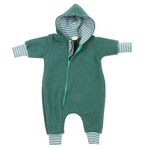 Lilakind“ Baby Wollwalk Overall Einteiler mit Kapuze Walkloden Walkoverall Grün gestreift Gr. 62/68 - Made in Germany von Lilakind