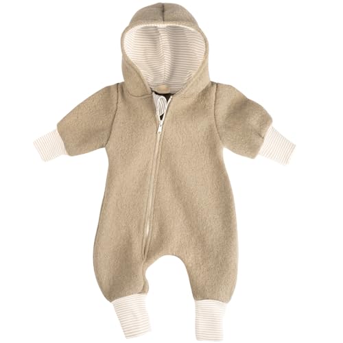 Lilakind“ Baby Wollwalk Overall Einteiler mit Kapuze Walkloden Walkoverall Sand Gr. 62/68 - Made in Germany von Lilakind