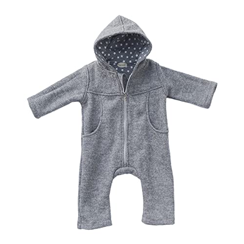 Lilakind Baby Wollwalk Overall mit Kapuze und Reißverschluss |Kleinkind Walkoverall |MADE in GERMANY Grau Sterne Gr. 98/104 von Lilakind