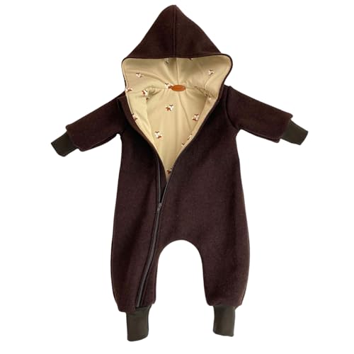 Lilakind Baby Wollwalk Overall mit Kapuze und Reißverschluss |Kleinkind Walkoverall |MADE in GERMANY Braun Füchse Gr. 62/68 von Lilakind