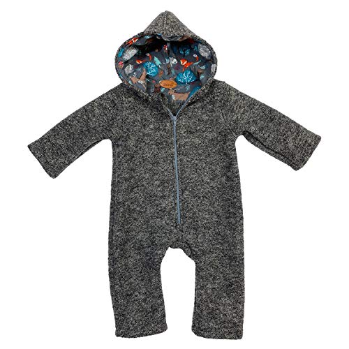 Lilakind Baby Wollwalk Overall mit Kapuze und Reißverschluss |Kleinkind Walkoverall |Made in Germany Grau Meliert Winter Wald Gr. 68/74 von Lilakind