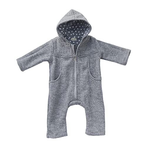 Lilakind Baby Wollwalk Overall mit Kapuze und Reißverschluss |Kleinkind Walkoverall |Made in Germany Grau Sterne Gr. 62/68 von Lilakind