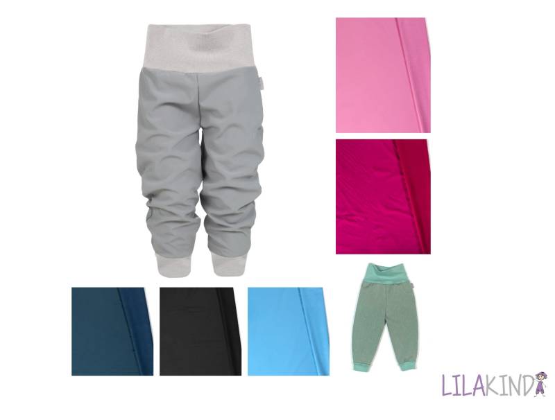 Lilakind Kinder Baby Softshell Hose Einfarbig Uni Navy Aqua Petrol Grau Rosa Fuchsia Mint Schwarz von Lilakind
