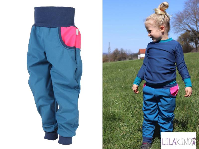 Lilakind Kinder Baby Softshell Hose Matschhose Petrol Fuchsia Gr. 68-140 von Lilakind