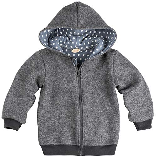 Lilakind Kinder Jacke Wolljacke Kapuzenjacke Walkjacke Reißverschluss Grau meliert Kapuze mit Sternchen Gr. 110/116 - Made in Germany von Lilakind